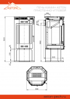 Печь-Камин ASTON 11кВт (180 м3) пристенно-угловой Ø 150мм (Амфиболит)